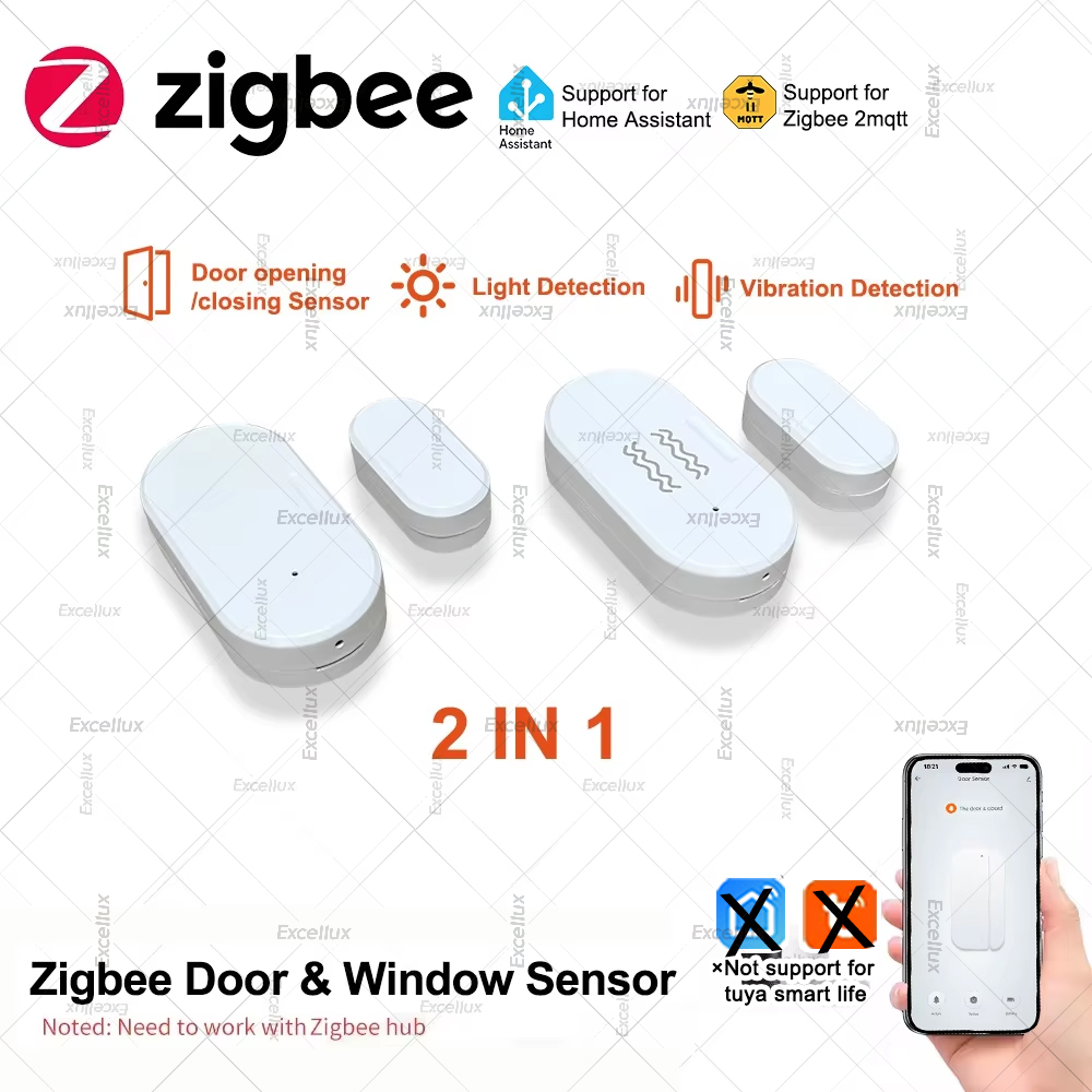 Home Security Doors - Zigbee 3.0 เซ็นเซอร์ประตูหน้าต่างความสว่าง/เซ็นเซอร์การสั่นสะเทือน Smart Home Security