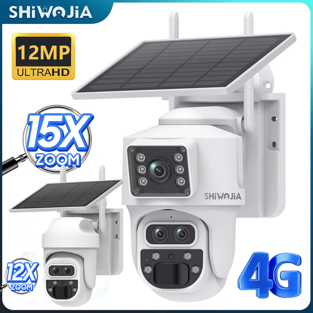 Home Security Panel - SHIWOJIA 12MP 6K 15X ซูมพลังงานแสงอาทิตย์กล้อง 4G