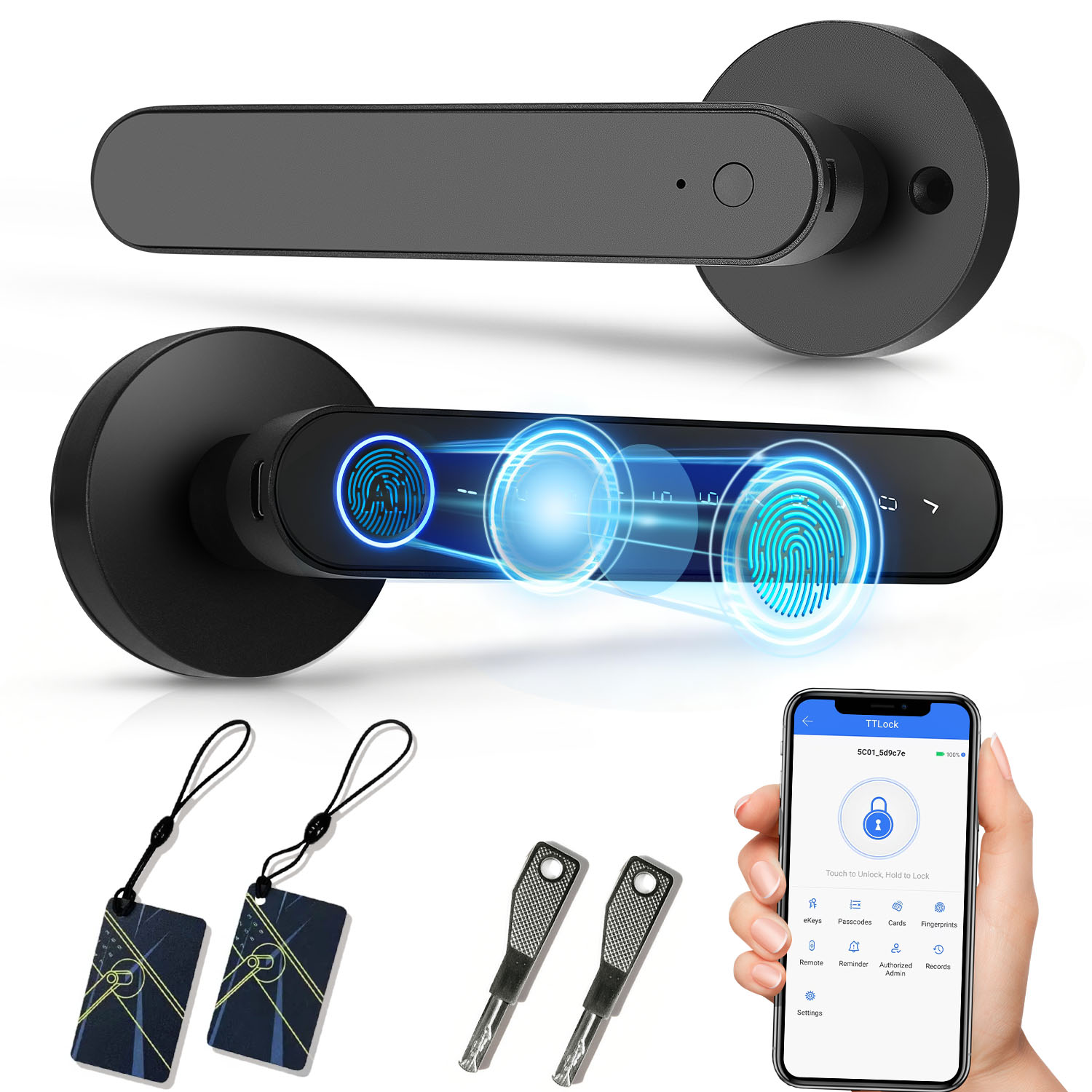 Home Security Key - แอป TTlock ล็อคอัจฉริยะด้วยลายนิ้วมือ ล็อคประตูอิเล็กทรอนิกส์ด้วยบัตร RFID ปลดล็อคด้วยกุญแจกลไกสำหรับประตูไม้ในบ้าน