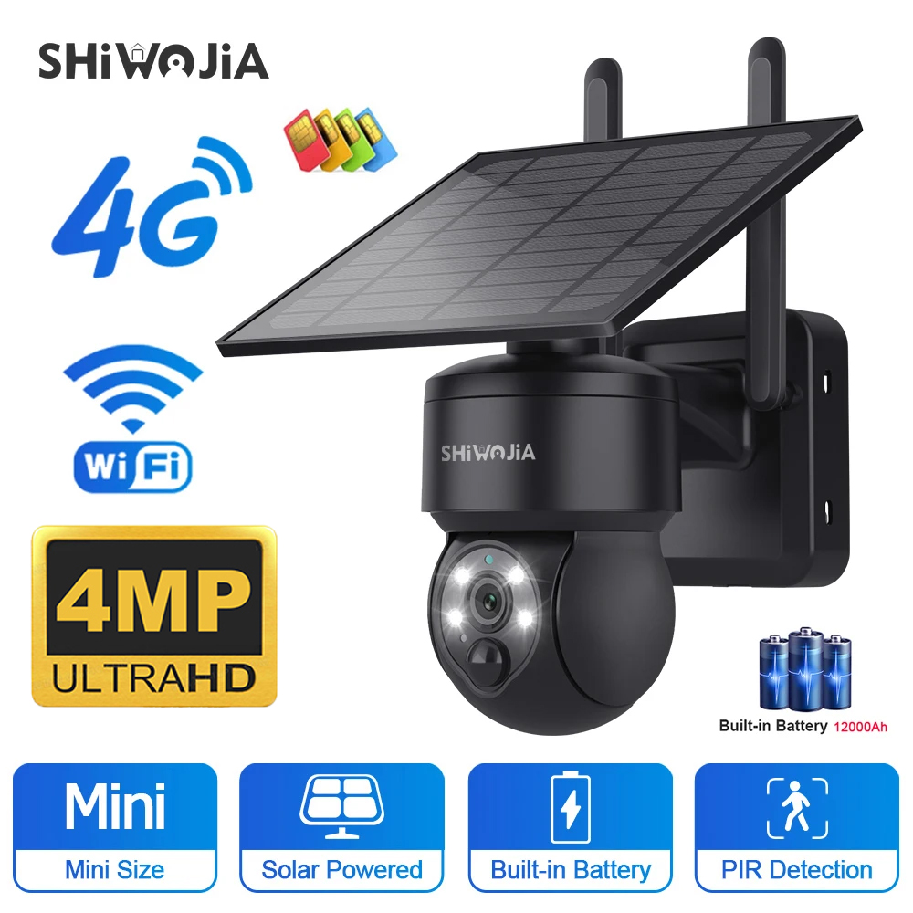 Home Security Panel - SHIWOJIA WIFI ไร้สาย PTZ พลังงานแสงอาทิตย์กล้อง 4G