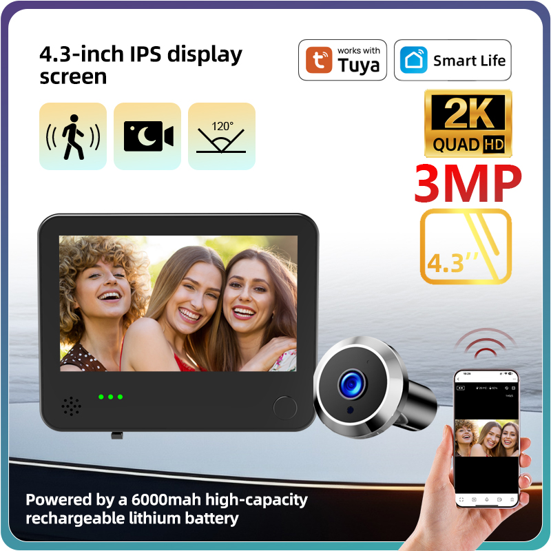Home Security Video Cameras - Danmini กล้องตาแมวอัจฉริยะ WiFi ขนาด 4.3 นิ้ว