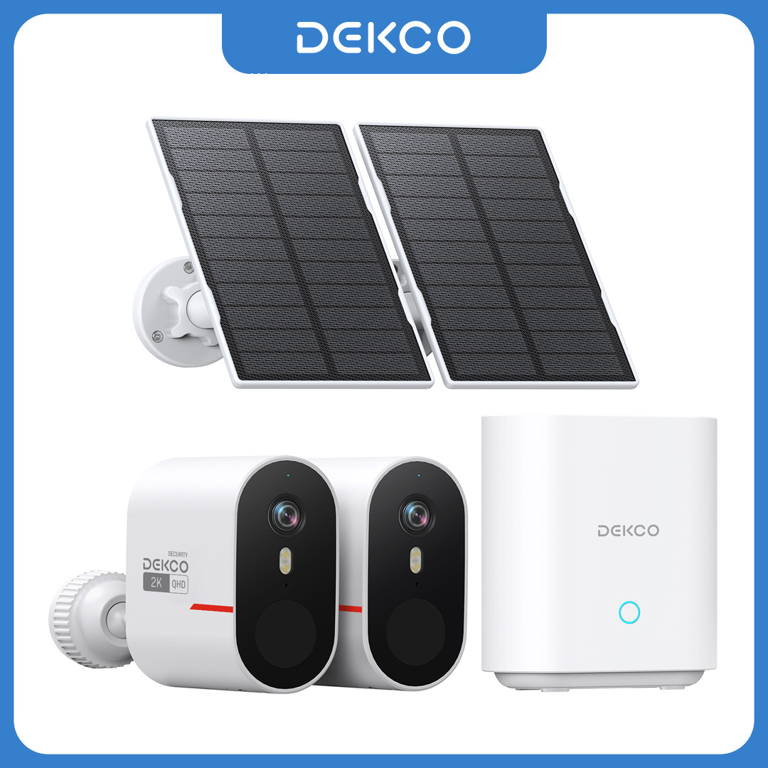 Home Security Panel - เด็คโค 3MP ไวไฟระบบกล้องโซลาร์เซลล์ 2 กล้องชุดกล้องรักษาความปลอดภัยภายในบ้านแบบไร้สายกลางแจ้งชุดกล้องมองกลางคืนสีเสียง 2