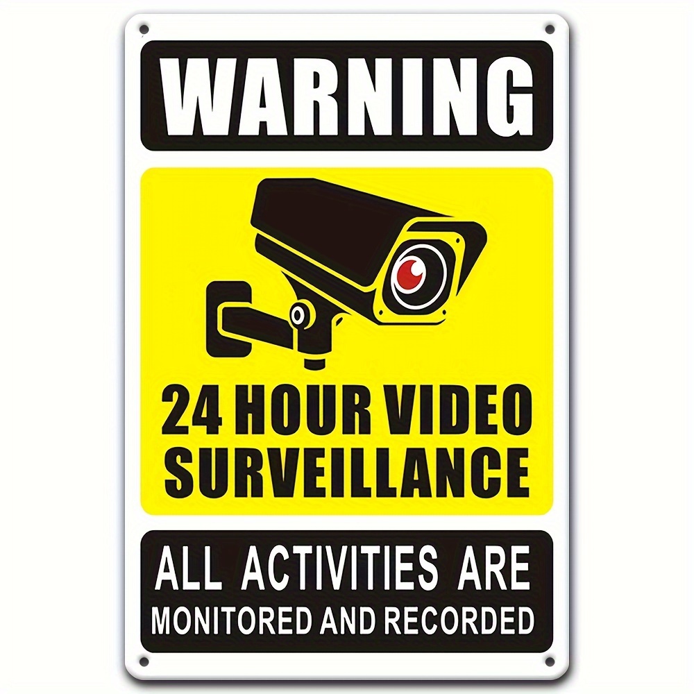 Home Security With Camera - ป้ายเตือนการเฝ้าระวังด้วยวิดีโอ 24/7 - โลหะเหล็กทนทานพร้อมไอคอนกล้องรักษาความปลอดภัย ตกแต่งผนังภายนอกสำหรับบ้าน ห้องนอน