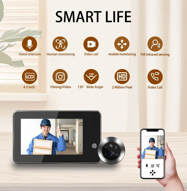 Home Security Video Cameras - กริ่งประตูอัจฉริยะ Tuya Smartlife WiFi ขนาด 4.3