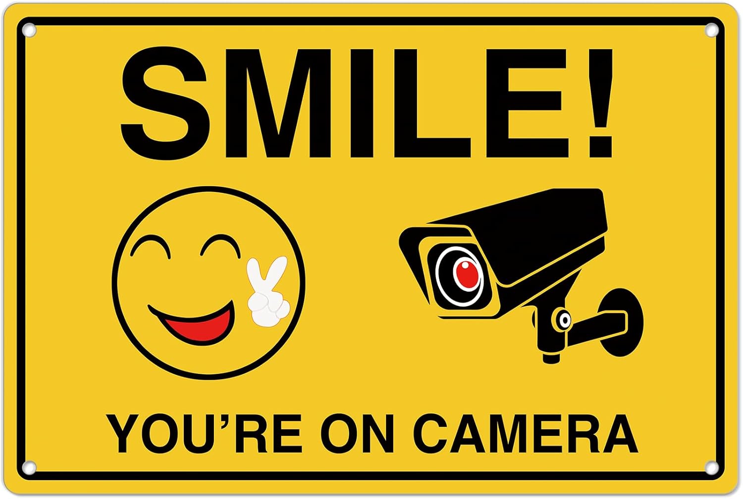 Home Security With Camera - ป้ายยิ้ม คุณกำลังถูกบันทึกด้วยกล้อง ; ป้ายอลูมิเนียมกันสนิมสำหรับกล้องวงจรปิดภายนอกอาคาร พร้อมการพิมพ์ด้วยรังสียูวี -