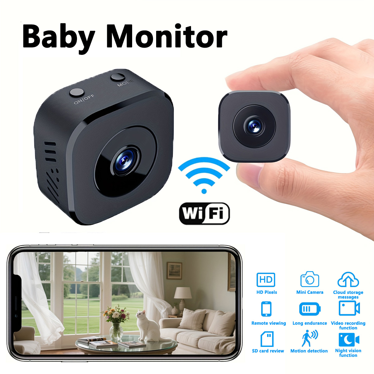 Home Security Panel - 1080P HD Mini WiFi กล้องความปลอดภัยในร่มการเฝ้าระวังความปลอดภัย Baby