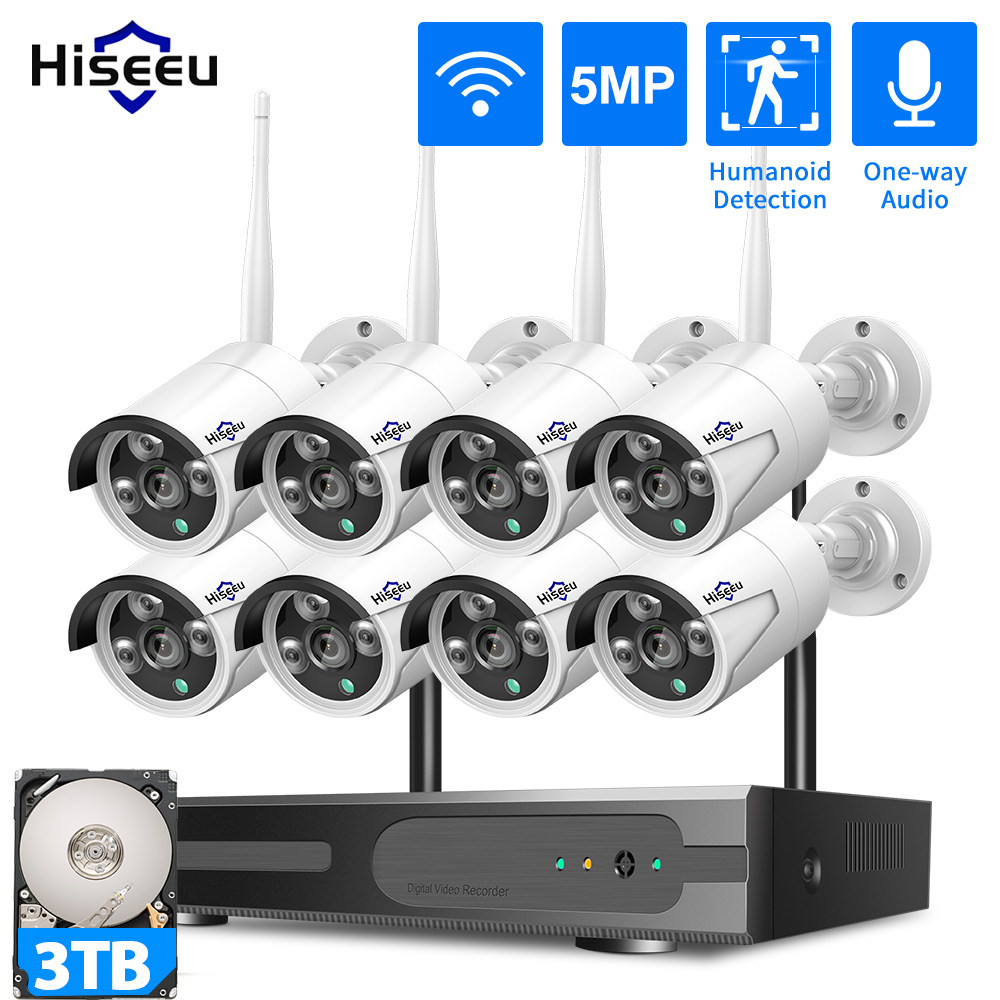 Home Security Panel - กล้องวงจรปิด Hiseeu 3/5/8MP WiFi ระบบกล้องรักษาความปลอดภัย กล้องทรงกระบอกมองกลางคืนแบบอินฟราเรด