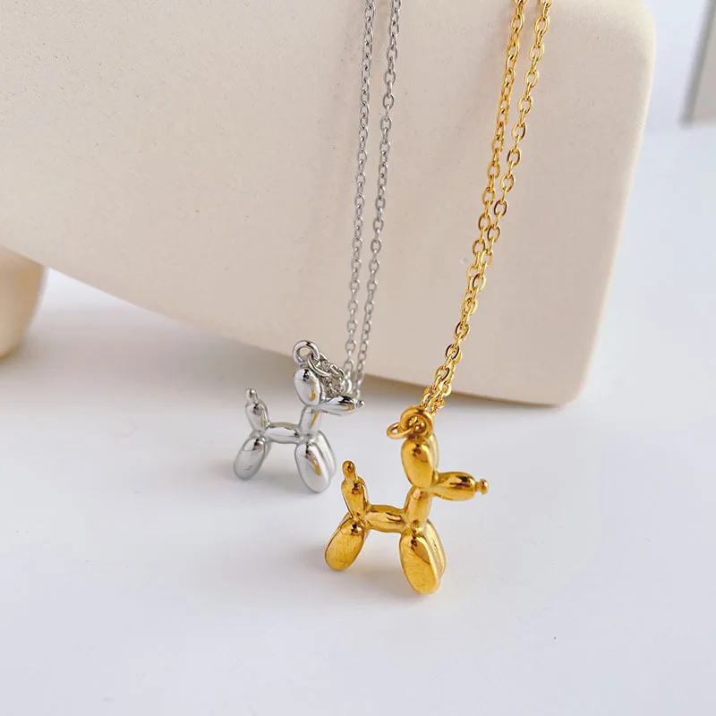 Home Security Robot Dog - 3D บอลลูนสุนัขจี้สร้อยคอผู้หญิง Silver Silver สีหุ่นยนต์สัตว์ Clavicle