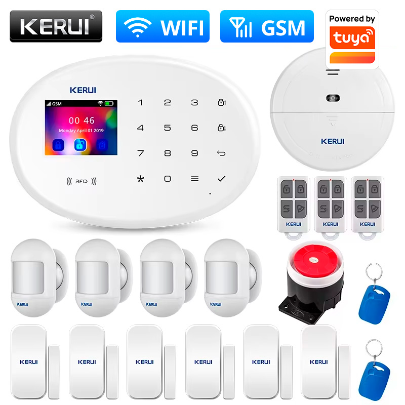 Home Security Group - KERUI ชุดระบบเตือนภัย WIFI GSM สำหรับการป้องกันความปลอดภัยภายในบ้าน ทำงานร่วมกับทูย่า