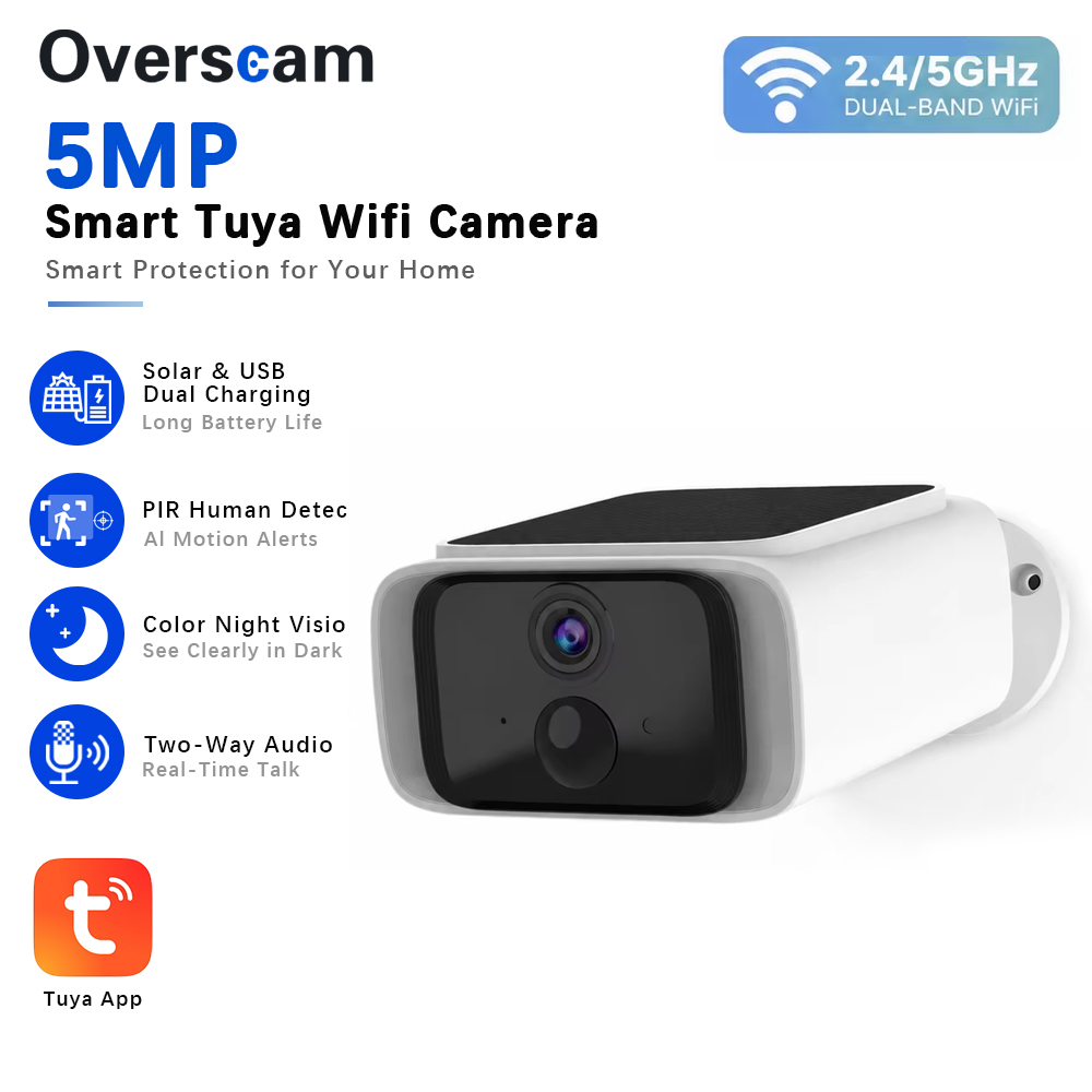 Home Security La - กล้องวงจรปิดพลังงานแสงอาทิตย์ Tuya 5MP ไร้สายสำหรับภายนอกอาคาร รองรับ WiFi