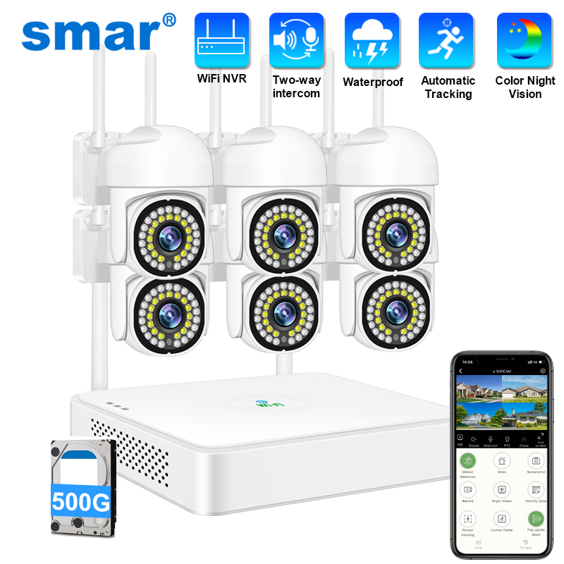 Home Security Panel - สมาร์ 3MP กล้องวงจรปิดไร้สายระบบกล้องรักษาความปลอดภัย PTZ Wifi ชุดกล้องวงจรปิดกลางแจ้ง