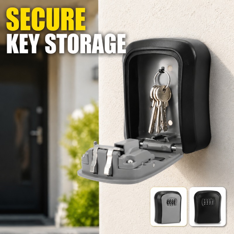 Home Security Key - กล่องเก็บกุญแจติดผนังพร้อมรหัสล็อค 4 หลัก, ตู้เก็บกุญแจกันน้ำพร้อมชุดติดตั้งสำหรับบ้าน, สำนักงาน, ที่พักให้เช่า
